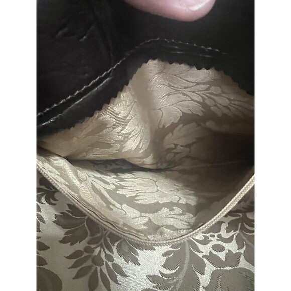 Falor Le Borse Purse Leather Brown 2 Woven 10" Handles Zip Made in Italy - Picture 8 of 13